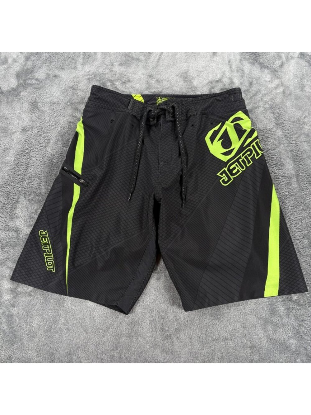 Jetpilot Board Shorts Men 32 Zippin Out Removable Liner Black Neon Surf Wake Y2K